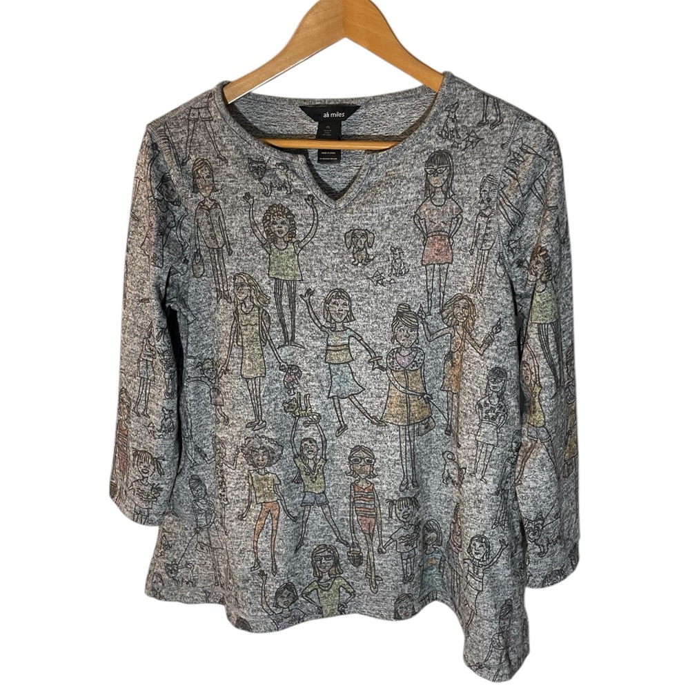 F5- Girl Power Ali Miles petite small Gray Graphic Long-Sleeve Women's Top